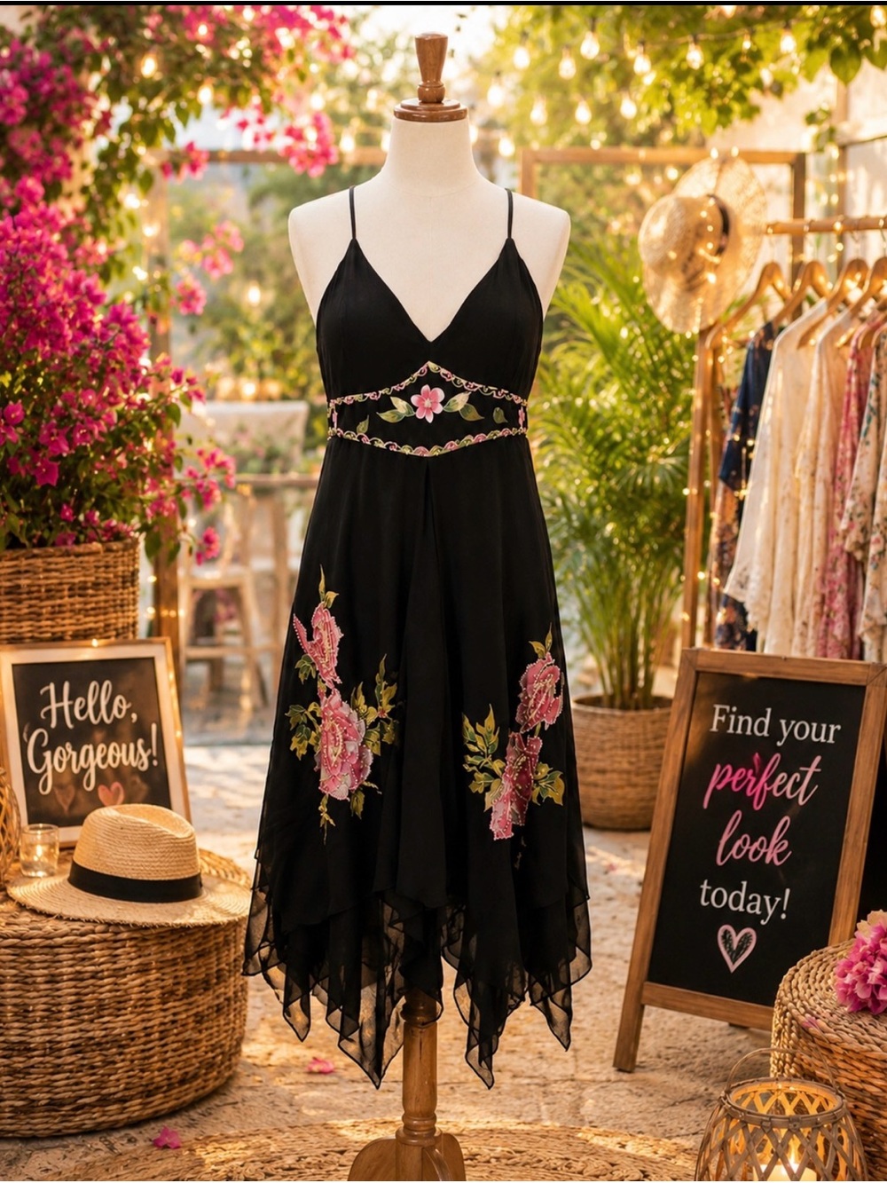 Sue Wong Black Silk hand embroidered beaded sequins Dress Midi Flare NWT sz 12 - Picture 1 of 11